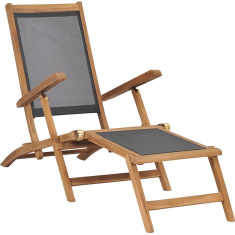 Sdraio sedia a sdraio lettino da giardino lettino da giardino terrazza mobili da esterno con poggiapiedi legno massello di teak nero 020012572