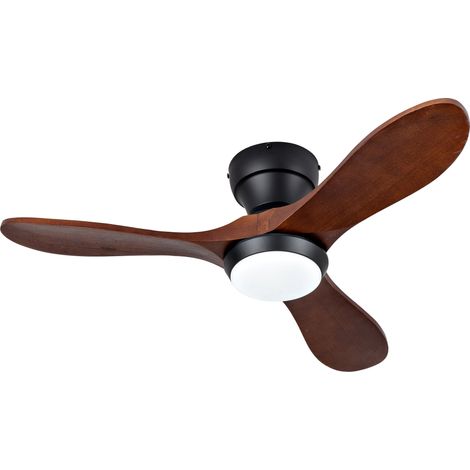 Ventilador de techo de 36 pulgadas con luz LED, mando a distancia, 3 aspas de madera, negro (1/5)