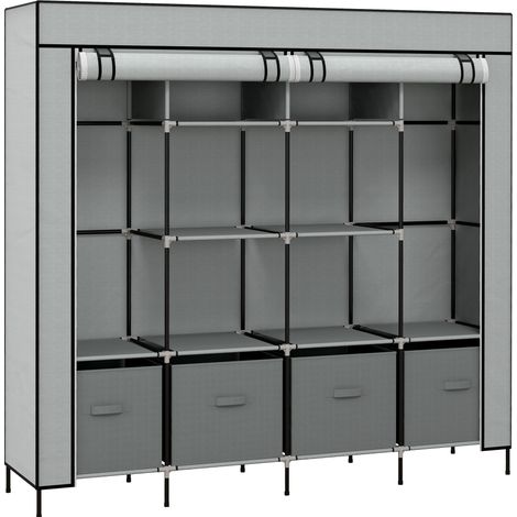Armoire penderie portable avec 2 barres, 10 compartiments, 4 tiroirs en tissu, housse zippée, structure métal, gris foncé pour chambre et entrée  CHICFURN (1/5)