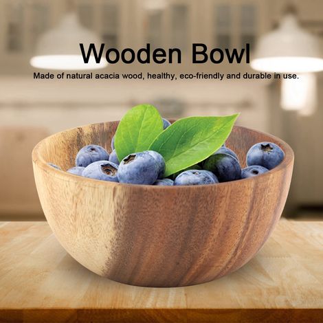 Bol en bois d'acacia massif pour salade, soupe, riz, bol en bois fait main, ustensile de cuisine (167cm) (1/5)