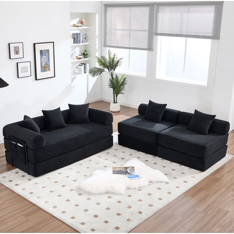 canapé modulable rangement tissu corduroy noir 270 cm OKMYHOME (1/5)
