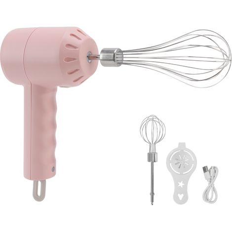 Batteur électrique sans fil 3 vitesses, mixeur à main 20W avec fouet pour pâtisserie, rose (1/5)