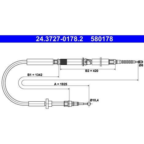 Tirette à câble, frein de stationnement ATE 24.3727-0178.2 AUDI 4B0 609 721 AD