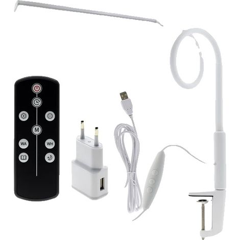 Lampe de bureau, bras réglable, protection des yeux, Avec télécommande - Blanc (1/2)