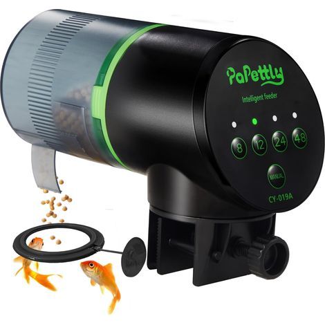 Fischfutterspender, 200 ml, 4 Intervallmodi, AAA-Batterien, Clip- oder Klebebefestigung, Aquarium (1/5)