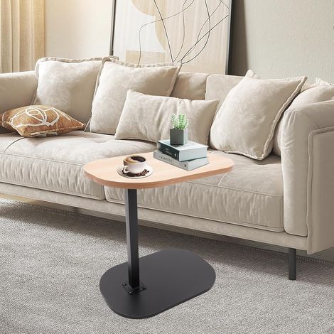 45-80 cm Einstellbare Höhe C Mobiler Schreibtisch, Holz Beistelltische mit Rollen, C-Form Laptoptisch Kaffeetisch, Couchtisch Klein für Wohnzimmer Sofa Couch