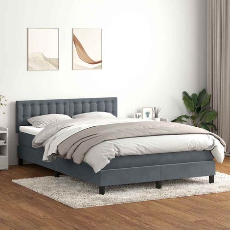 Cama box spring con colchón terciopelo gris oscuro 160x210 cm (1/5)