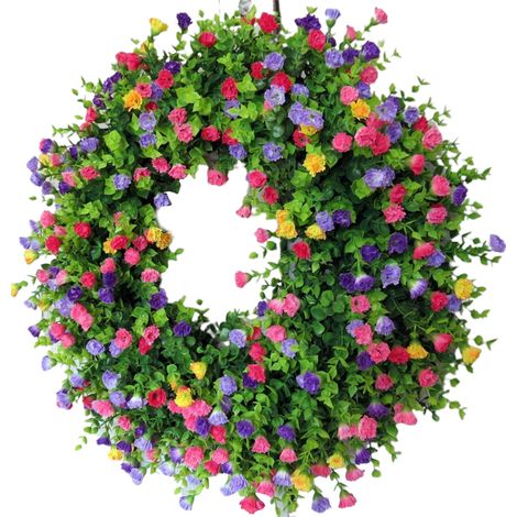 Couronne de fleurs artificielles colorée pour porte, mur et jardin - Décoration printemps-été, style cottage champêtre (1/5)