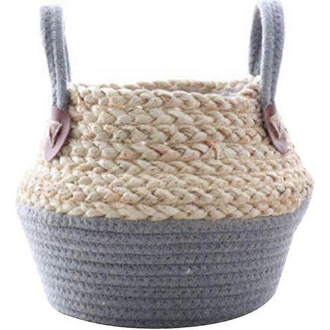 Panier à linge nordique fait main en paille, panier de rangement pour jouets et pique-nique, pot de fleurs tressé en macramé (1/5)