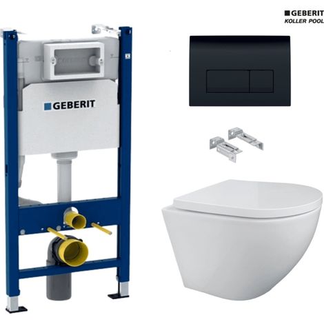 Bastidor GEBERIT Duofix pack cisterna empotrada y pulsador DELTA 50 NG BR con WC suspendido KP ROUND SMART Blanco Tornado 3.0 (1/5)
