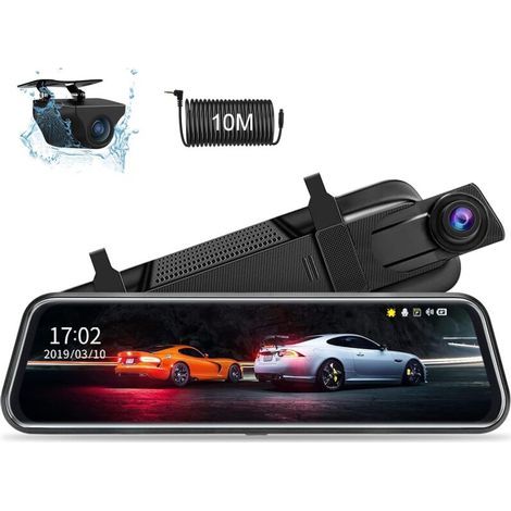 10" Dashcam Retroviseur FHD 1080P Dashcam Voiture Retroviseur Écran Tactile Dashcam Voiture Avant Arriere avec Caméra de recul IP68 Imperméable WDR Vision Nocturne 170° Grand Angle 10M Câble (1/5)