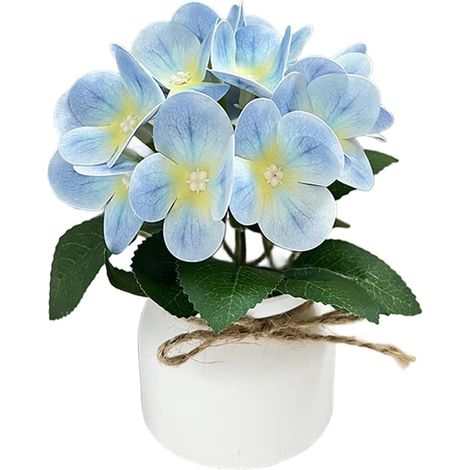 Pot de fleurs d'hortensia artificiel avec ficelle en plastique imprimée - Fleurs artificielles réalistes pour décoration de mariage, décoration d'intérieur, centres de table, accessoires de (1/5)