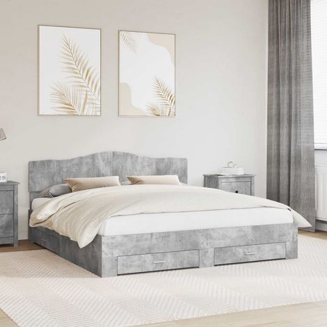 Estructura de cama con cabecera Gris Concreto 200 x 200 cm