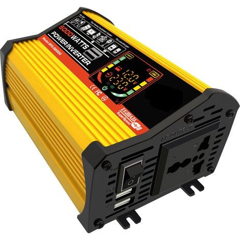 Onduleur à onde sinusoïdale modifiée haute fréquence 6000 W (puissance de crête), convertisseur CC 12 V vers CA 110 V, chargeur allume-cigare avec double port USB 2,1 A, pinces pour batterie et écran (1/2)