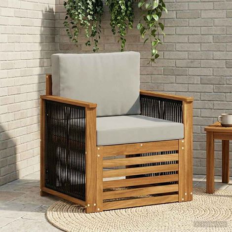 Canapé de Jardin Modulable 1 Place en Bois d'Acacia Massif Naturel avec Coussins Gris - PANGIVO (1/5)