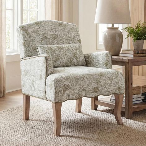 Fauteuil club en velours côtelé vert, pieds en bois, style vintage, pour salon et balcon (1/5)