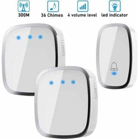 Betterlife Sonnette Sans Fil Etanche, Sonnette de Porte Extérieur à 300m de Portée, 2 Emetteur & 1 Récepteurs, Kit de Carillon Sans Fil avec LED Flash, 36 Mélodies, 4 Niveau Volume, pour Maison, Burea (1/4)