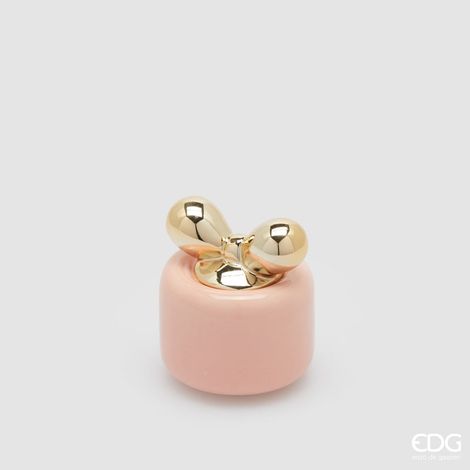 EDG Enzo De Gasperi Candela di Natale Fiocco H 10 Cm D 8,5 Cm Princess of The Night Rosa Oro