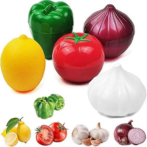 Lot de 5 boîtes de conservation réutilisables pour fruits et légumes, idéales pour le réfrigérateur, les poivrons verts, les oignons, les tomates, les citrons et autres aliments. (1/5)