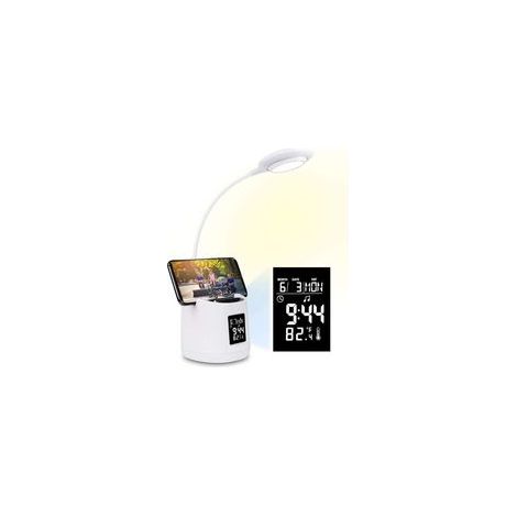 Lampe de bureau enfant ,Lampe de Bureau LED avec Horloge Réveil Température piles rechargeables Calendrier Porte Stylo pour Apprendre & Lire