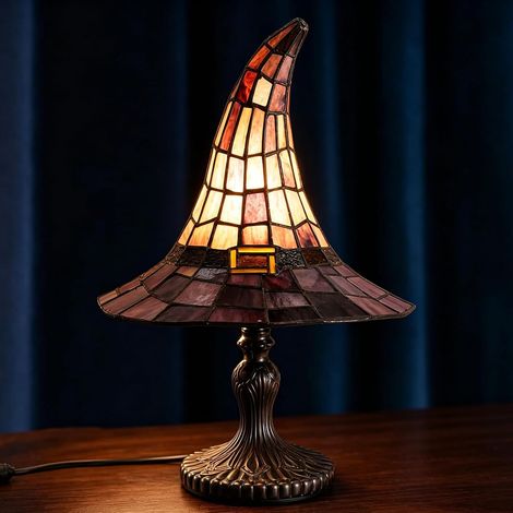 Lampe en forme de chapeau de sorcière en verre teinté – Lampe de sorcière rétro en résine fabriquée à la main, alimentée par USB, veilleuse en forme de chapeau de magicien gothique, décoration (1/5)