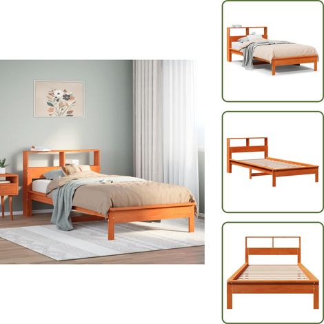 vidaXL Massivholzbett mit Regal ohne Matratze Wachsbraun 90x200 cm (1/5)