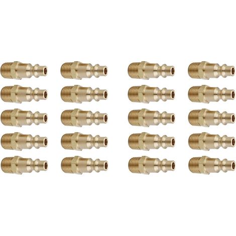 Raccordi per tubi dell'aria e raccordi dell'aria a connessione rapida, 1/4 poll. Tappi accoppiatori aria NPT maschio in ottone (20 pezzi) Raccordi per compressori d'aria industriali D (1/5)