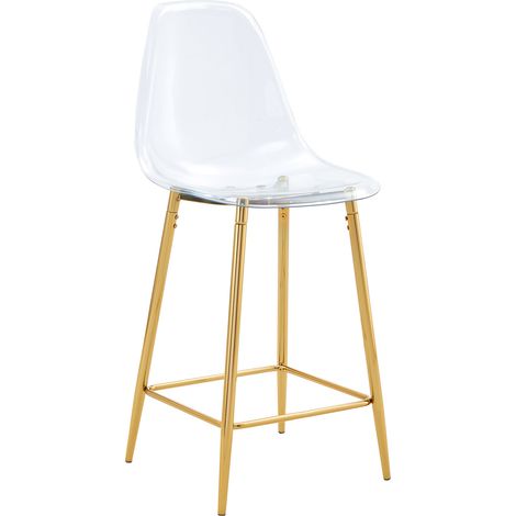 Lot de 4 tabourets de bar transparents en plastique avec piètement métal doré, style moderne pour îlot de cuisine, bar ou salle à manger CHICFURN (1/5)