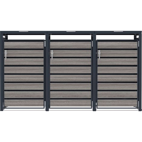 Triple Wheelie Bin Metal Storage - Anthracite Grey Wood (1/5)