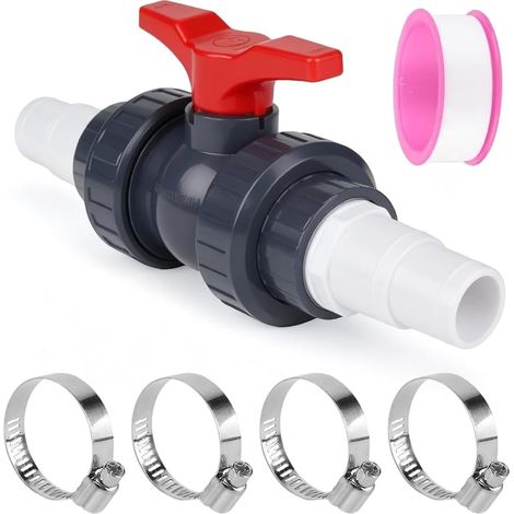 Robinet à boisseau sphérique en PVC, vanne d'arrêt avec raccord de tuyau, valve piscine pour tuyau 32-38 mm, régulation du débit - (1/5)