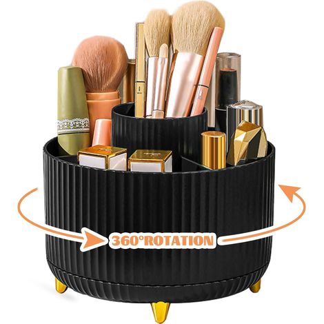 Organizador de maquillaje giratorio de 360° con 5 compartimentos - Negro