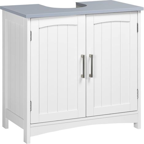 Meuble Salle de Bain sous Lavabo 60x33x60cm Blanc et Gris Clair (1/5)