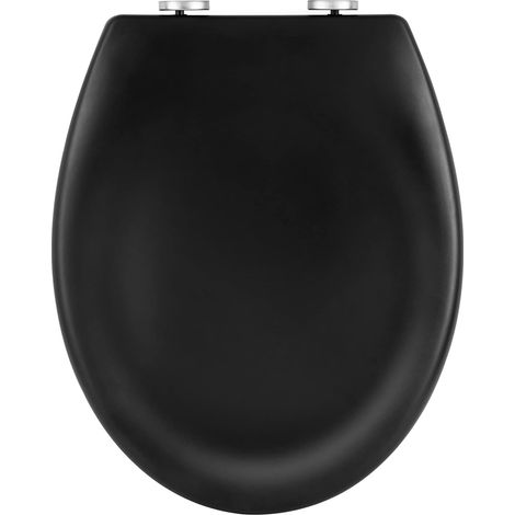 WOLTU Tapa Inodoro Negro con Cierre Lento Asiento de Inodoro UF Antibacteriana Tapa WC Universal con Botón de Liberacion Rápida con Bisagras Ajustables Forma O 44.7x37.1x5.5 cm
