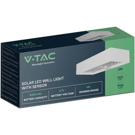 Aplique LED V-TAC de 6 W con panel solar y sensor PIR, blanco natural, IP65 (1/4)