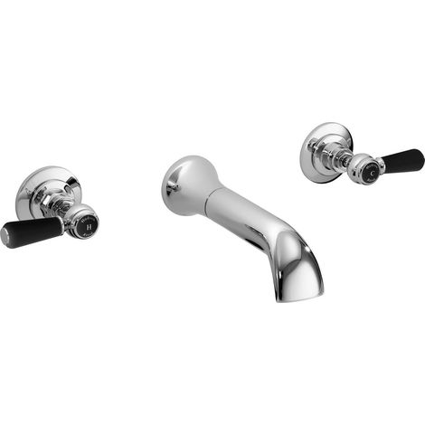 Hudson Reed Topaz Black Lever Wall Mounted Bath Spout and Stop Taps Hexagonal Collar (1/2)