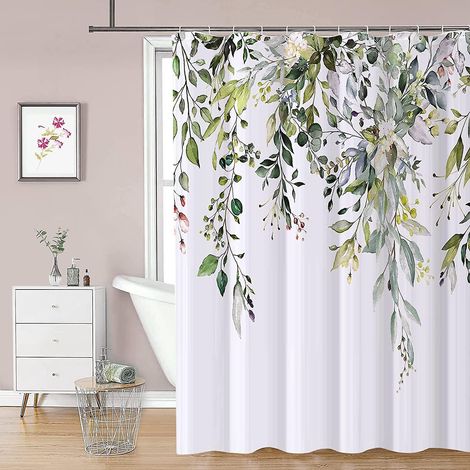 Duschvorhang mit Blumenmuster und Haken, wasserdichter Polysilikon-Duschvorhang, maschinenwaschbar, schnelltrocknend, 180 x 180 cm für Badewanne oder WC (1/5)