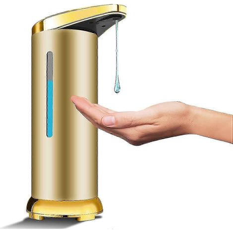 Distributeur de savon automatique en acier inoxydable, distributeur stérilisateur sans contact avec capteur infrarouge, interrupteur réglable et base étanche (or mat) (1/5)