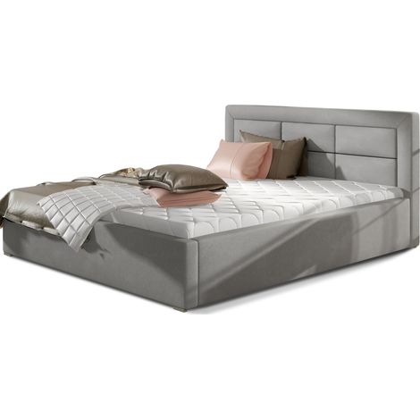 Lit moderne velours capitonné RIZARO - Avec ou sans rangement-Gris clair-180x200-Version sommier et coffre (1/5)