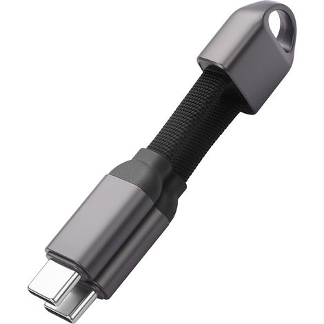 Porte-clés USB C 60 W portable USB C vers USB C à charge rapide câble court de type C tressé pour téléphone/ordinateur portable 2 voies de charge et synchronisation de données (1/5)