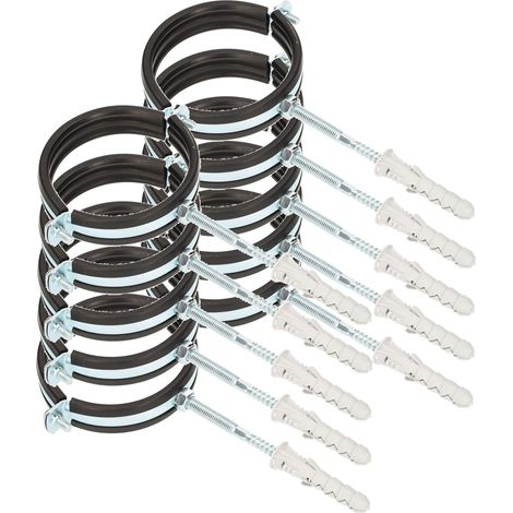 KOTARBAU® 10 pces. Collier de Serrage Tuyau - Acier Galvanisé - 3" - Fixation pour Tube - Collier de Fixation - avec Joint en Caoutchouc - Fixation pour Tube - avec Chevilles - Noir Argenté (1/5)