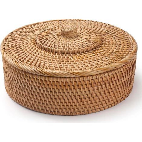 Panier en osier avec couvercle, boîte décorative tressée en matériaux naturels, idéale pour ranger fruits, légumes et en-cas. (1/4)