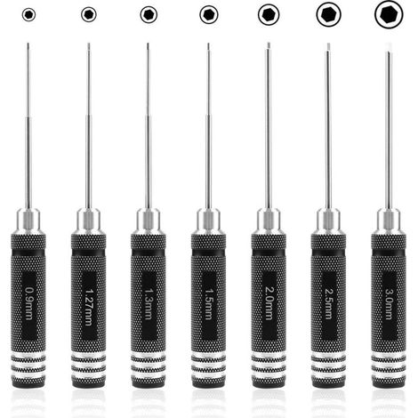7 pièces Tournevis hexagonal-kit d'outils de tournevis RC (0,9 mm 1,27 mm 1,3 mm 1,5 mm 2,0 mm 2,5 mm 3,0 mm) pour hélicoptère modèle RC (1/5)