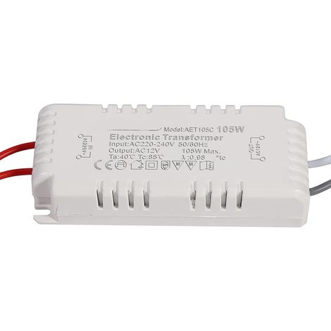 Transformateur de Tension électronique 105W, Convertisseur AC220-240V à AC 12V pour Basse Tension G4 / G5.3 Bulbe Halogène en Quartz, 2 Ans de Durée de Vie, Coque (1/5)