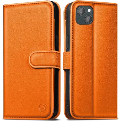EASDNB iPhone 13 Handyhülle Schutzglas Kartenfächer RFID Klapphülle Orange (1/5)