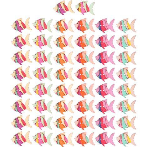 Lot de 50 boutons en bois motif poisson mignon, décoration artisanale pour enfants, boutons créatifs