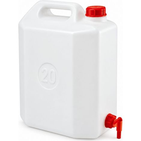 Tanica in Plastica da 20 L con Rubinetto per Acqua - Contenitore Bianco in PEHD per Liquidi Alimentari (1/5)