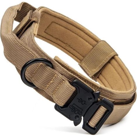 Collier tactique pour chien - Longueur Réglable de 36 à 48cm - Largeur 4cm - Nylon renforcé - Couleur Kaki (1/4)