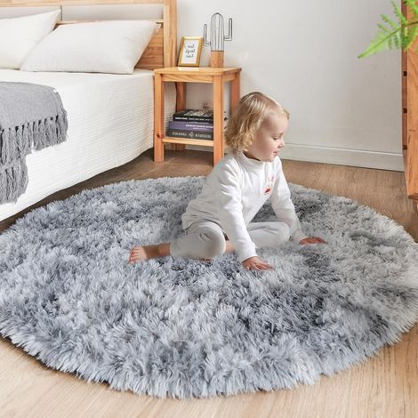 Teppich Rund Plüschteppich Kinder Wohnzimmer Hellgrau 150 x 150 cm (1/5)