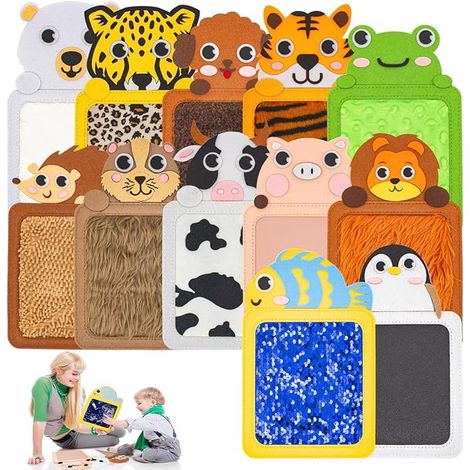 carrés tapis sensoriel tissu texturé motifs animaux, jouet sensoriel bébés et enfants troubles sensoriels (1/3)