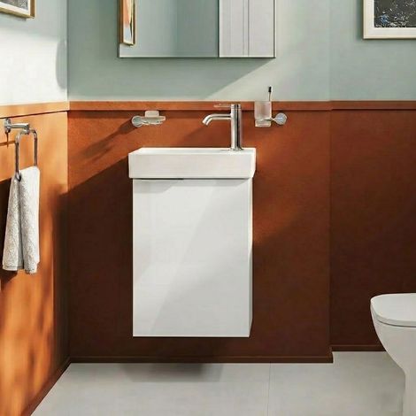 Vitra S20 Square RH Wall Hung Vanity Unit and Basin 450mm Wide - High Gloss White (1/2)